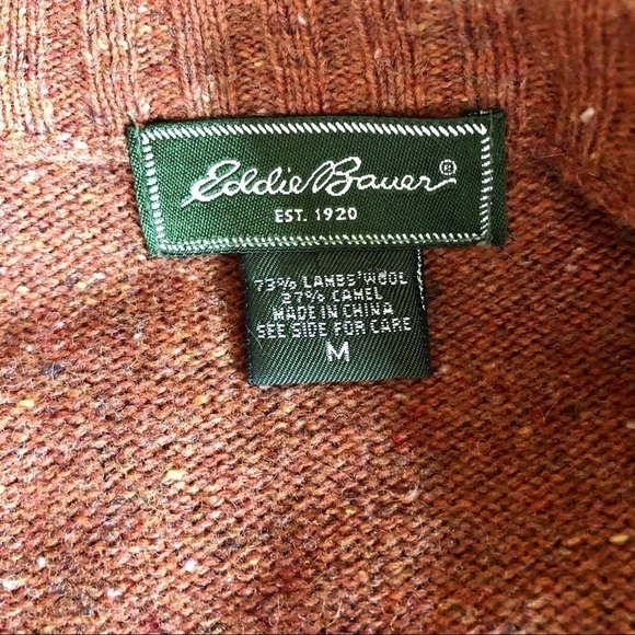 Eddie Bauer v-neck cabled sweater wool camel brown - Picture 7 of 8